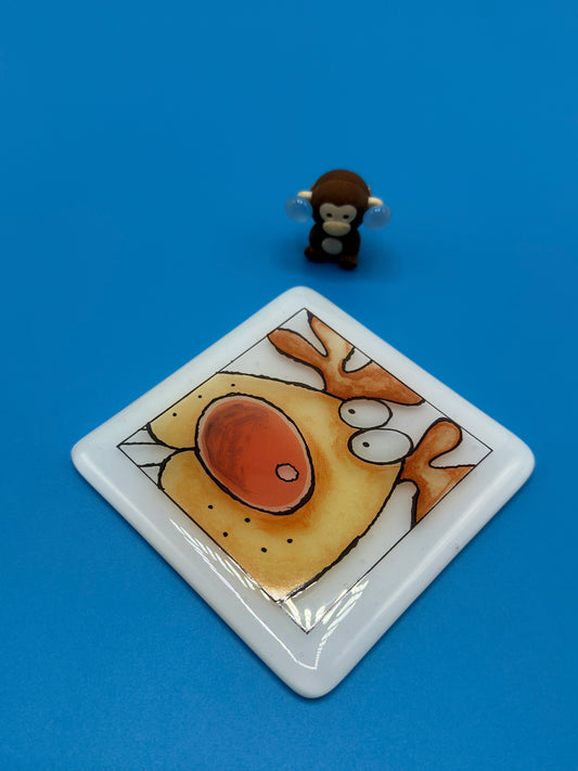 Rudolph Fused Glass Coaster Christmas