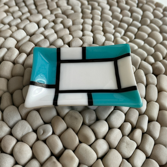 Soap Dish Blue & White Fused Glass